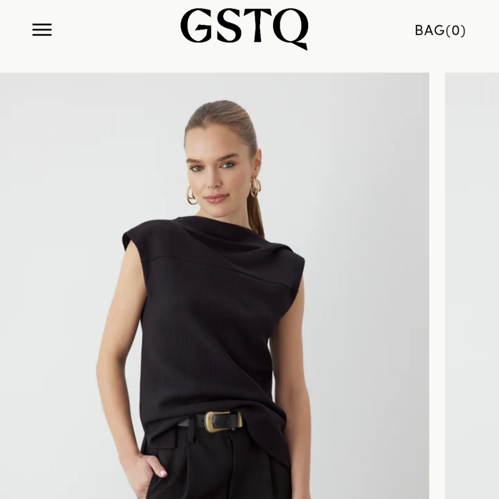 GSTQ Black Draped Sleeveless Top